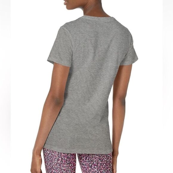 Adidas Women's Badge of Sport Logo Cotton T-Shirt Medium Grey Heather/Red, Top - Picture 2 of 10